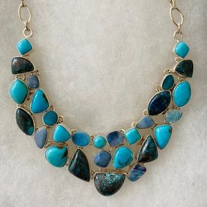 Turquoise, azurite, and fire opal necklace